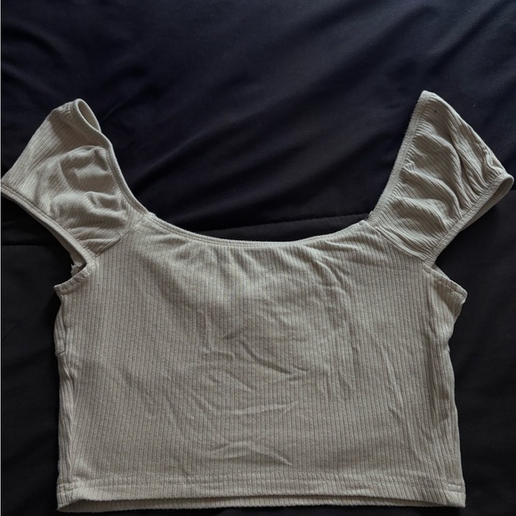 Beige Off-Shoulder Ribbed Top - Picture 2 of 2